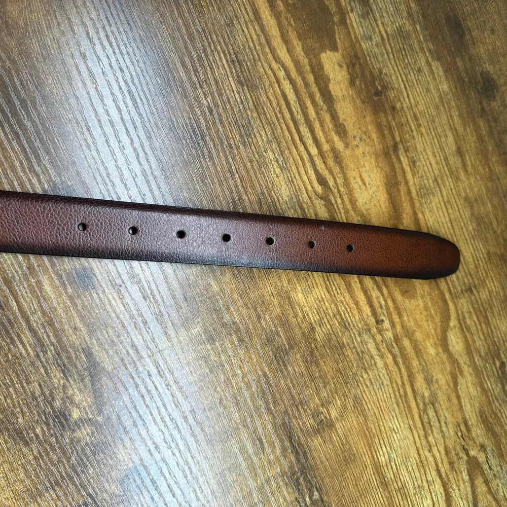 New Perry Ellis Portfolio Mens Brown Leather Dress Belt Size 38 Gunmetal Buckle